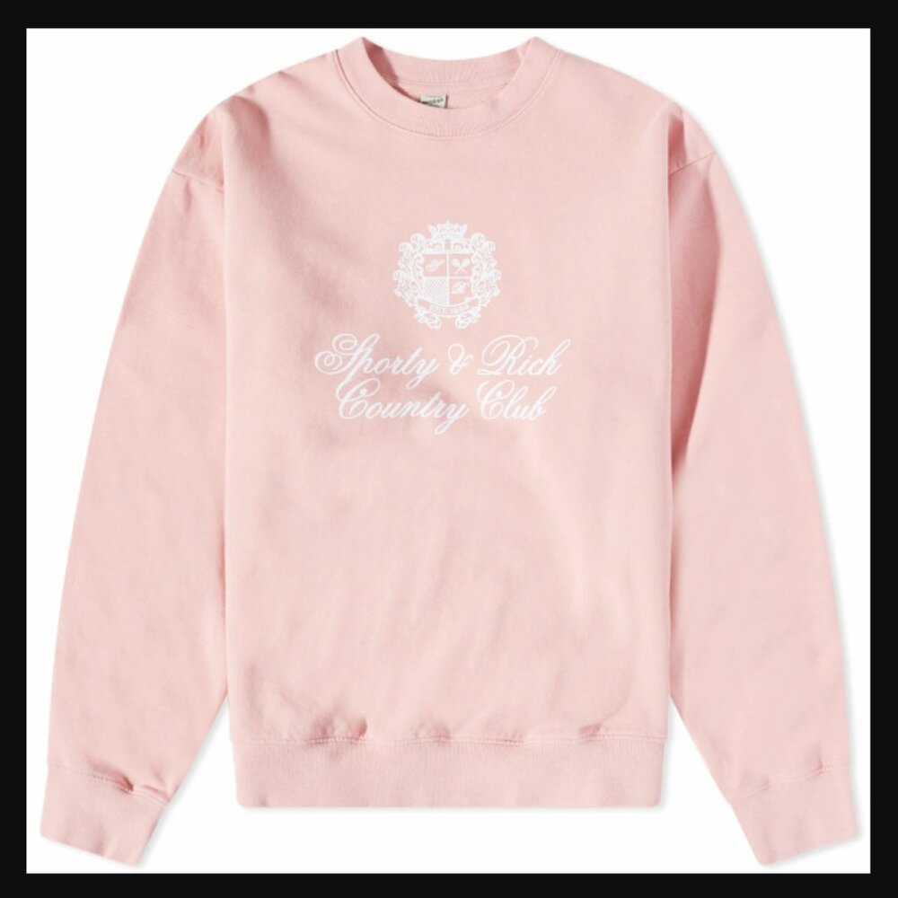 Sporty & Rich Country Crest Crew Sweat  Rose & White Unisex
